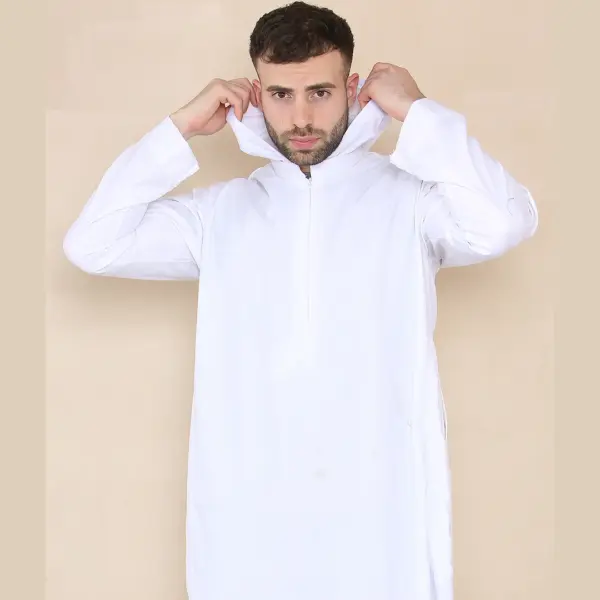 108 Mens White Muslim Slim or Regular Fit Hooded Thobe 5