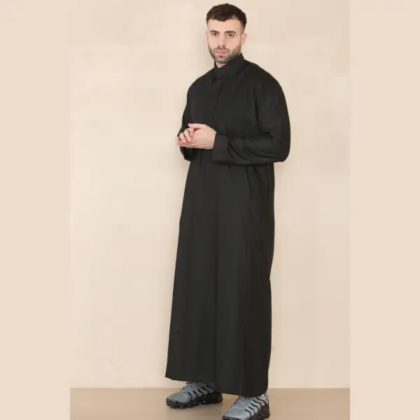 109 Mens Black Muslim Eid Thobe with Nehru Collar 3