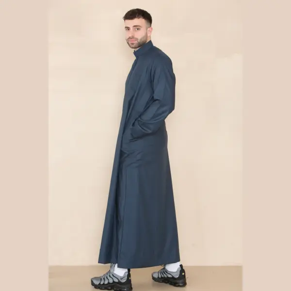 109 Mens Navy Muslim Eid Thobe with Nehru Collar 4