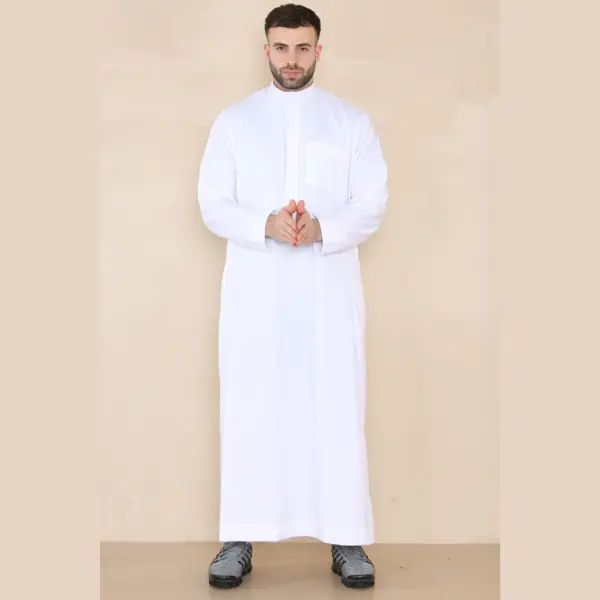 109 Mens White Muslim Eid Thobe with Nehru Collar 2