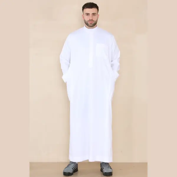 109 Mens White Muslim Eid Thobe with Nehru Collar 4