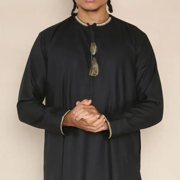 110 Mens Black Muslim Eid Thobe with Nehru Collar 2