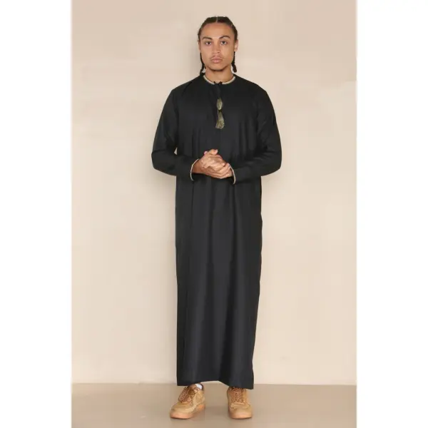 110 Mens Black Muslim Eid Thobe with Nehru Collar 3