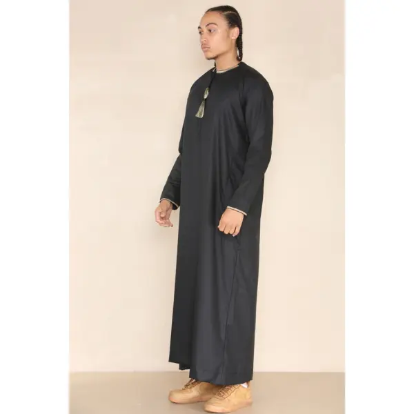 110 Mens Black Muslim Eid Thobe with Nehru Collar 4