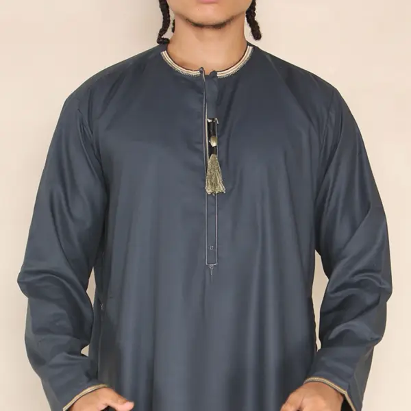 110 Mens Grey Muslim Eid Thobe with Nehru Collar 2