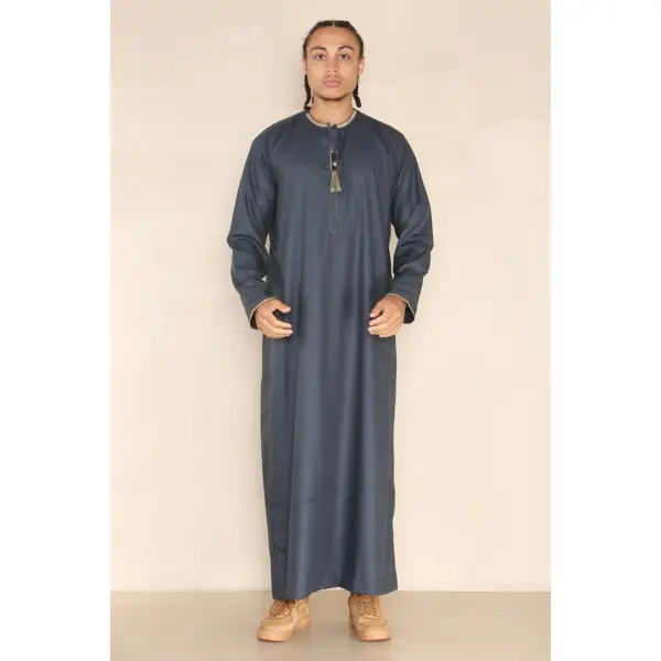 110 Mens Grey Muslim Eid Thobe with Nehru Collar 3