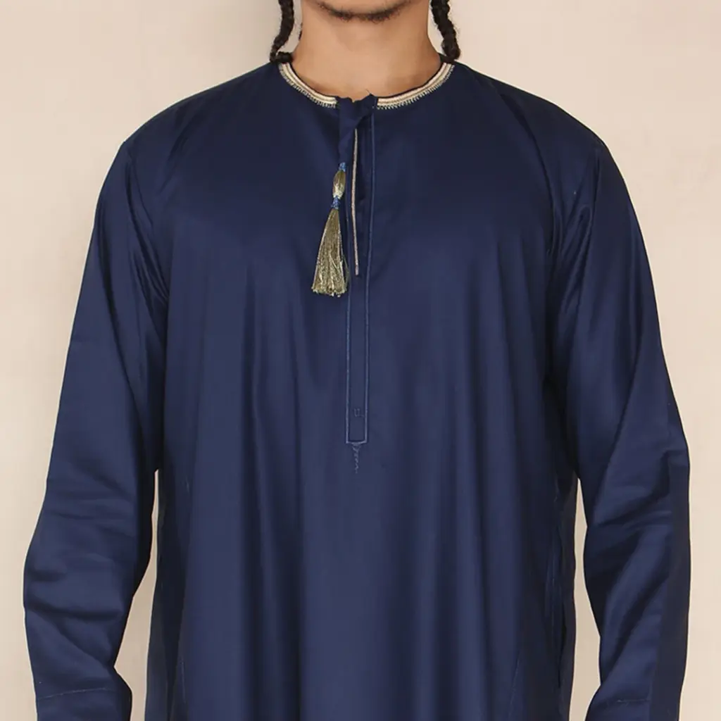 110 Mens Navy Muslim Eid Thobe with Nehru Collar 2