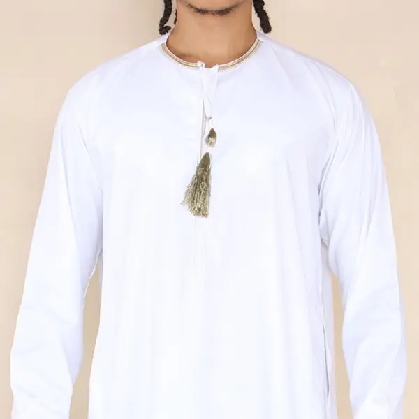 110 Mens White Muslim Eid Thobe with Nehru Collar Thobez 2