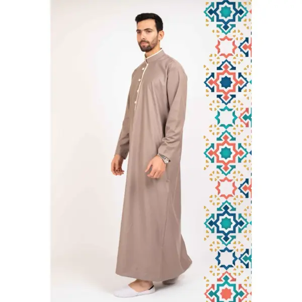 112 Mens Beige Stand Collar Thobe Islamic Clothing 3