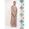 112 - Men's Beige Stand Collar Thobe Islamic Clothing - Image 3