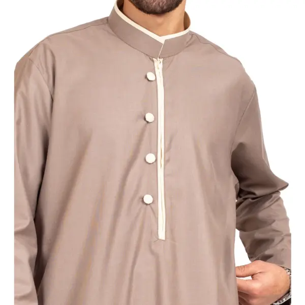 112 Mens Beige Stand Collar Thobe Islamic Clothing 5