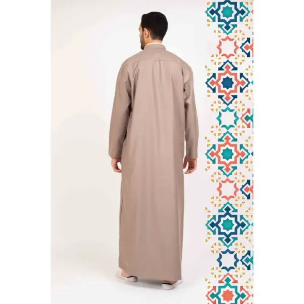 112 Mens Beige Stand Collar Thobe Islamic Clothing 6