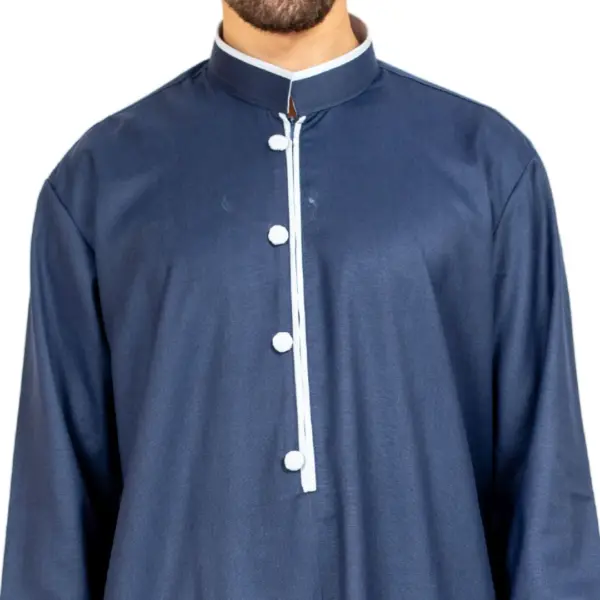 112 Mens Blue Stand Collar Thobe Islamic Clothing 4