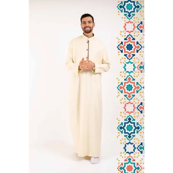 112 Mens Cream Stand Collar Thobe Islamic Clothing 2