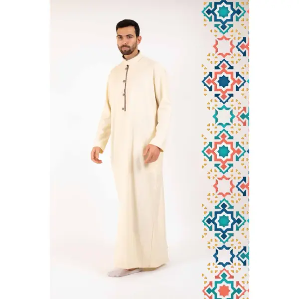 112 Mens Cream Stand Collar Thobe Islamic Clothing 3