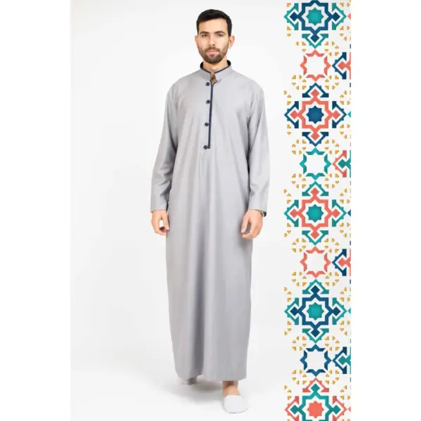 112 Mens Grey Stand Collar Thobe Islamic Clothing 2