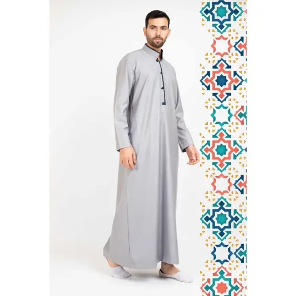 112 Mens Grey Stand Collar Thobe Islamic Clothing 4