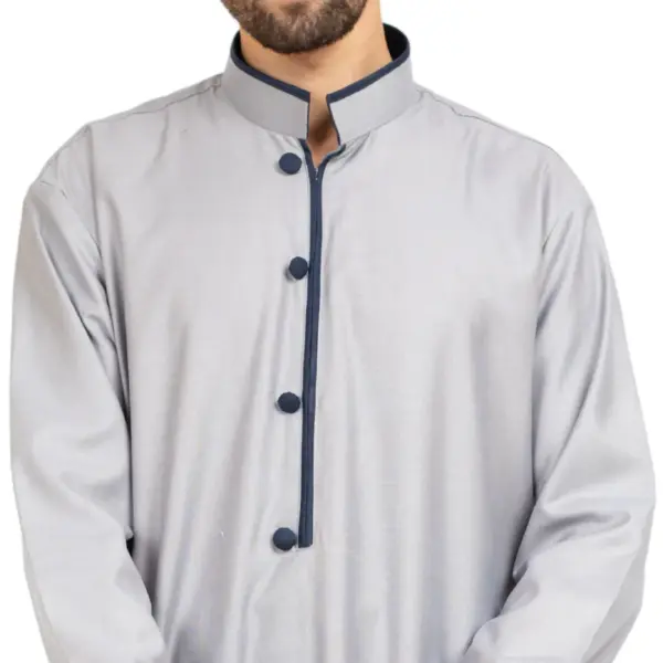 112 Mens Grey Stand Collar Thobe Islamic Clothing 5