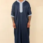 HM61 - Men's Navy Moroccan Blue Embroidery Gandoura - Image 3