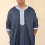 HM61 - Men's Navy Moroccan Blue Embroidery Gandoura - Image 5