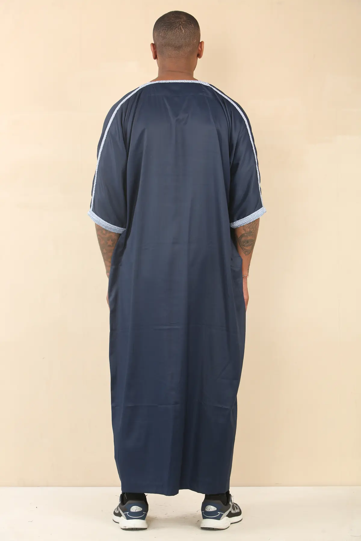 HM61 - Men's Navy Moroccan Blue Embroidery Gandoura - Image 6