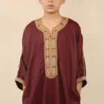 HM63 - Boys Moroccan Thobe Short Sleeve Embroidery Gandoura - Image 4