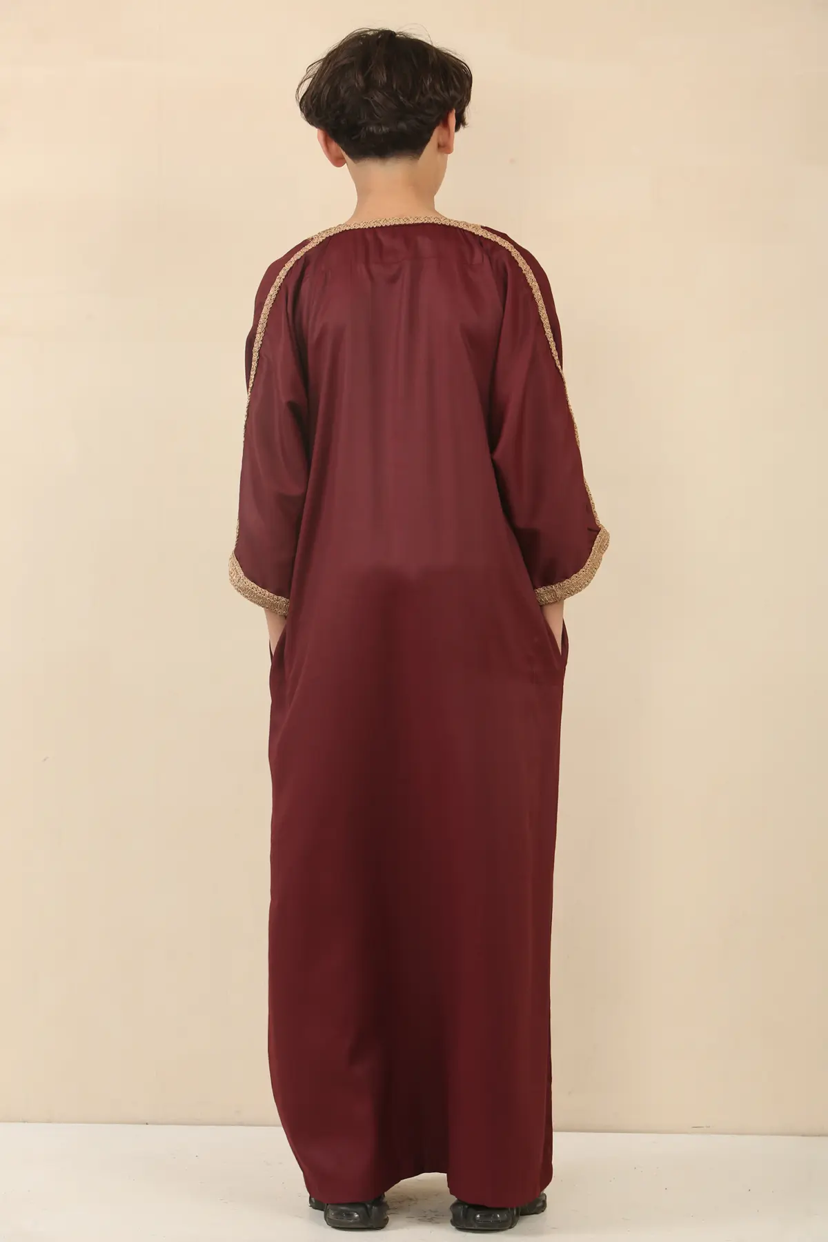 HM63 - Boys Moroccan Thobe Short Sleeve Embroidery Gandoura - Image 7