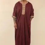 HM63 - Men's Burgundy Moroccan Thobe Gold Embroidery - Image 4