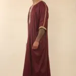 HM63 - Men's Burgundy Moroccan Thobe Gold Embroidery - Image 5
