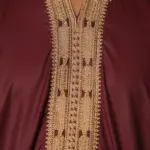 HM63 - Men's Burgundy Moroccan Thobe Gold Embroidery - Image 7