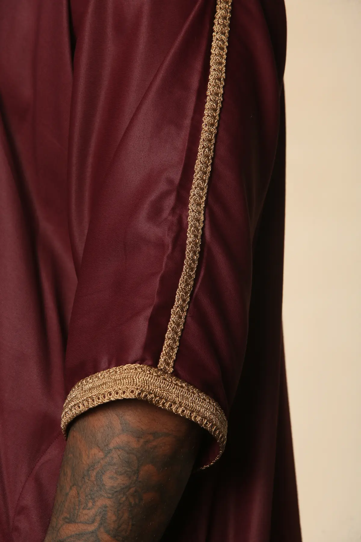 HM63 - Men's Burgundy Moroccan Thobe Gold Embroidery - Image 8