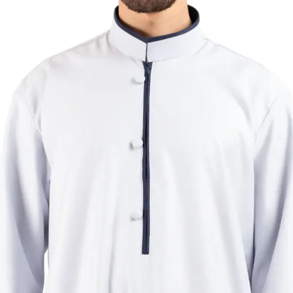 Mens White Stand Collar Thobe Islamic Clothing 5