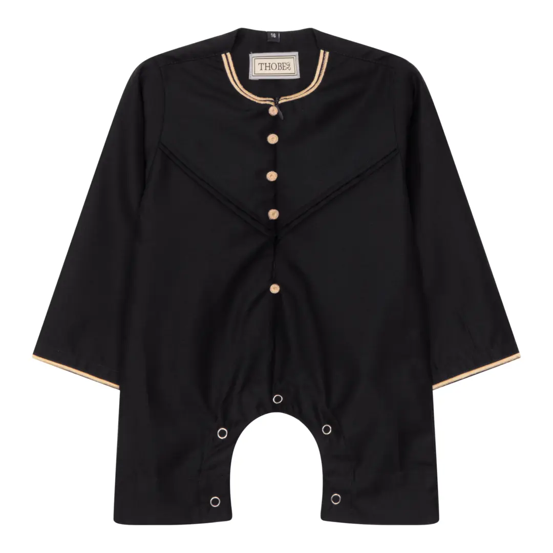 OE 300 Baby Black Toddler Romper Thobe Gold Embroidery 1