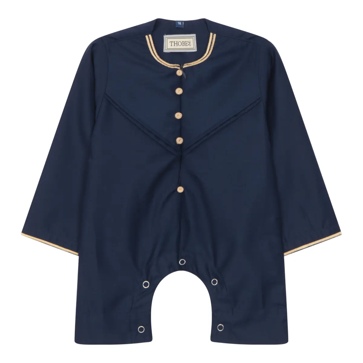OE-300 - Baby Toddler Navy Romper Thobe Gold Embroidery - Image 1