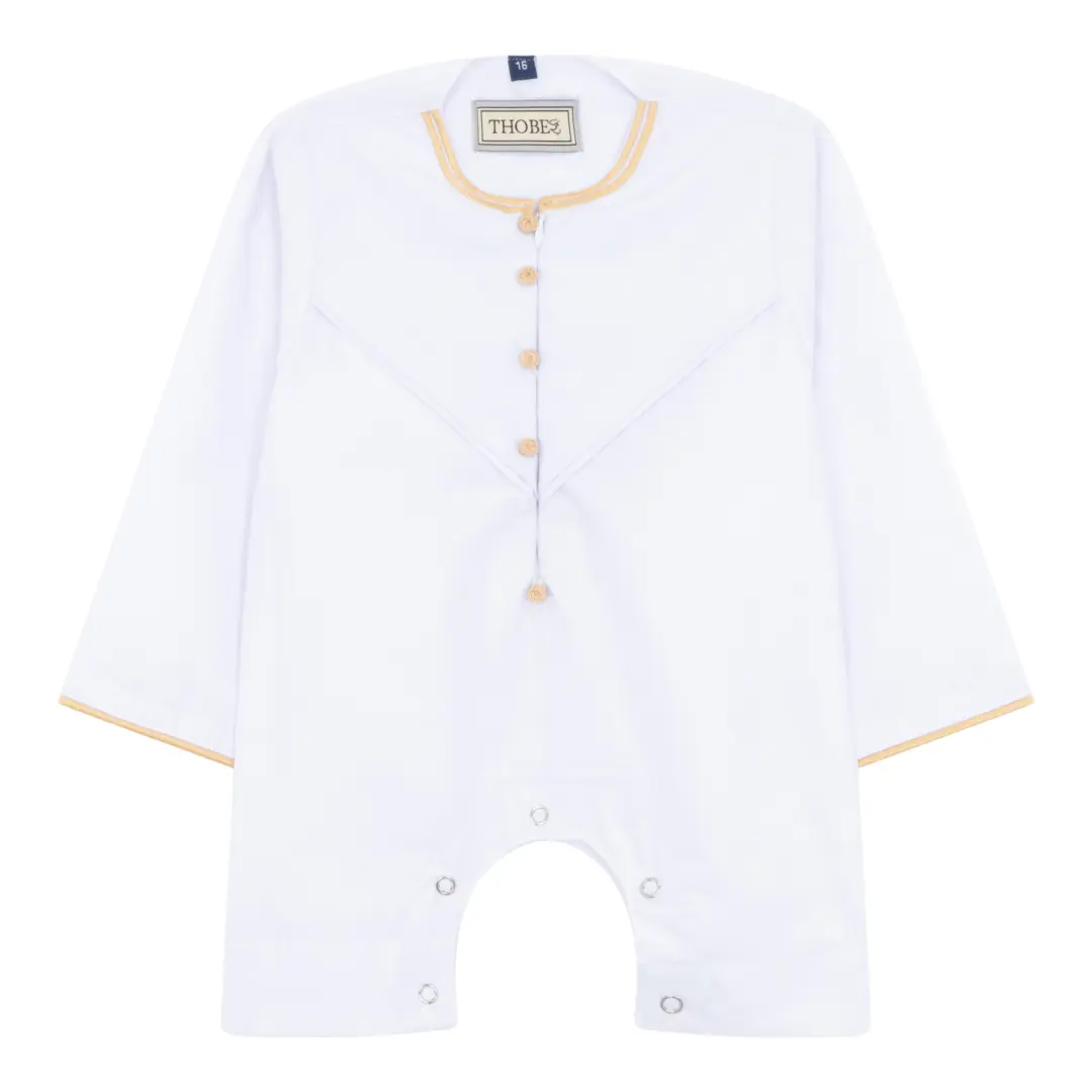 OE 300 Baby White Toddler Romper Thobe Gold Embroidery 1