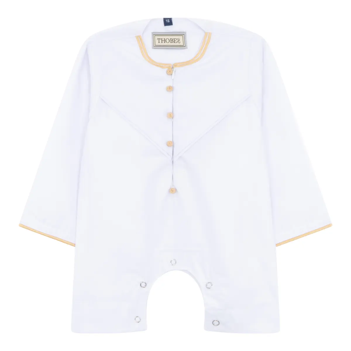 OE-300 - Baby Toddler White Romper Thobe Gold Embroidery - Image 1