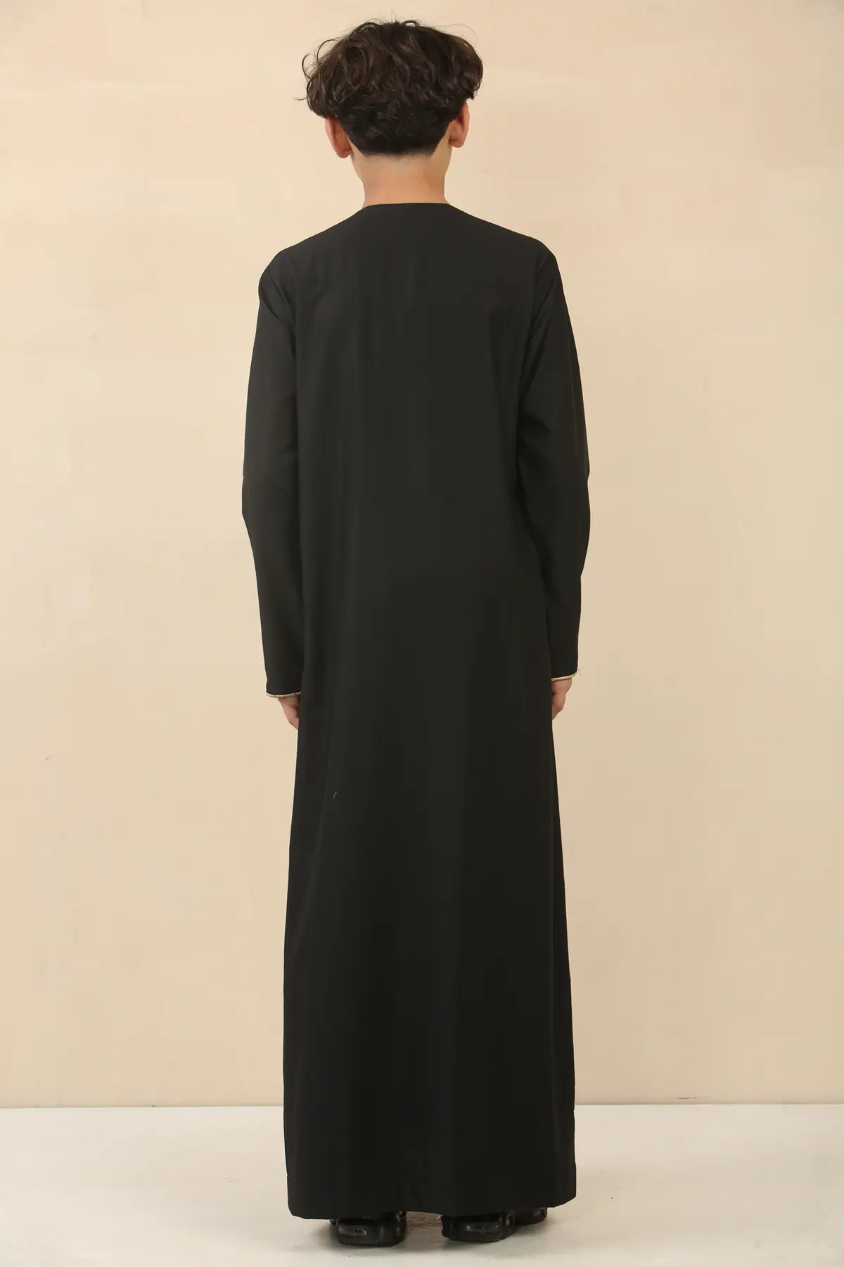 OE-300 - Boy's Black Emirati Omani Thobe Gold Embroidery - Image 6