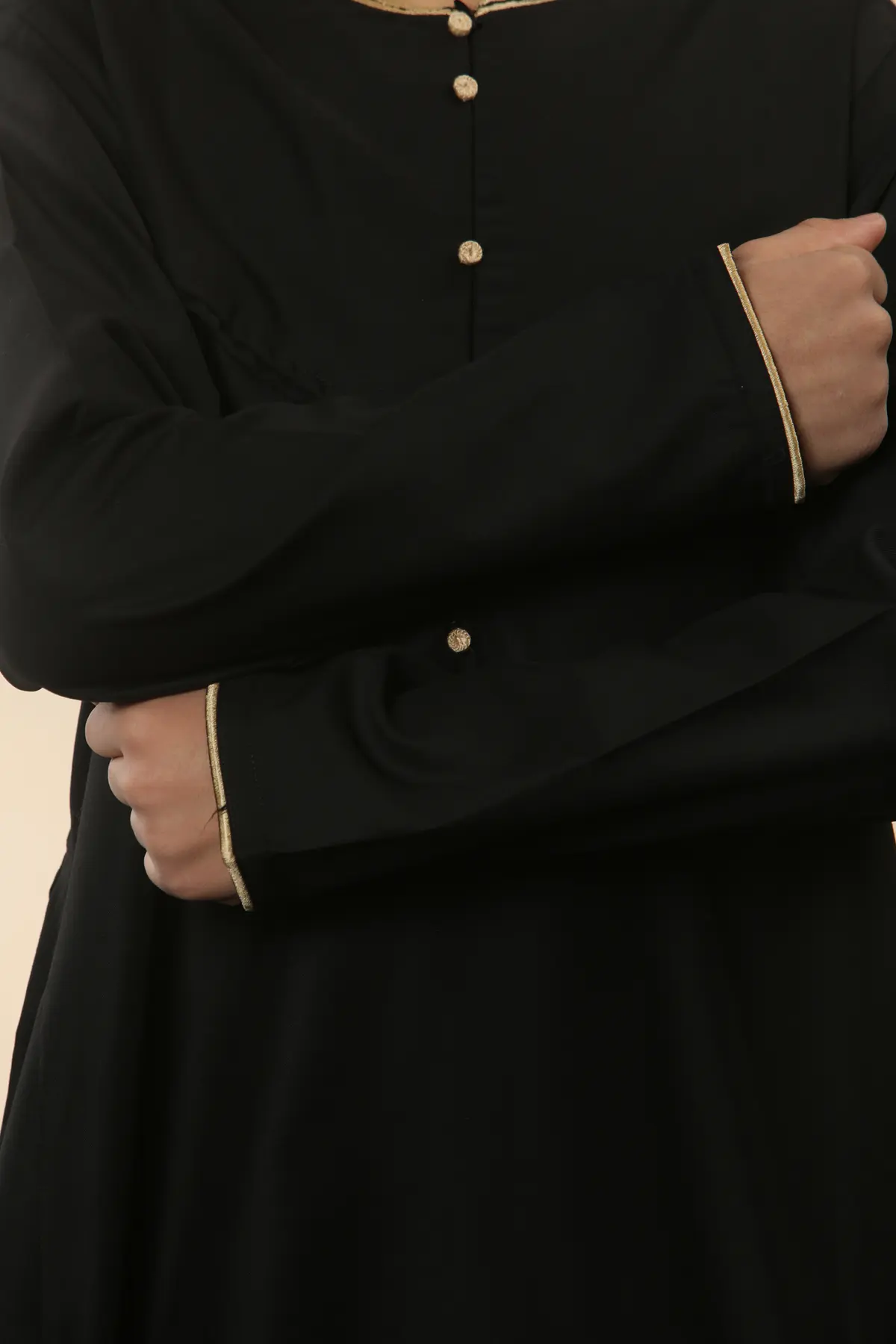 OE-300 - Boy's Black Emirati Omani Thobe Gold Embroidery - Image 8