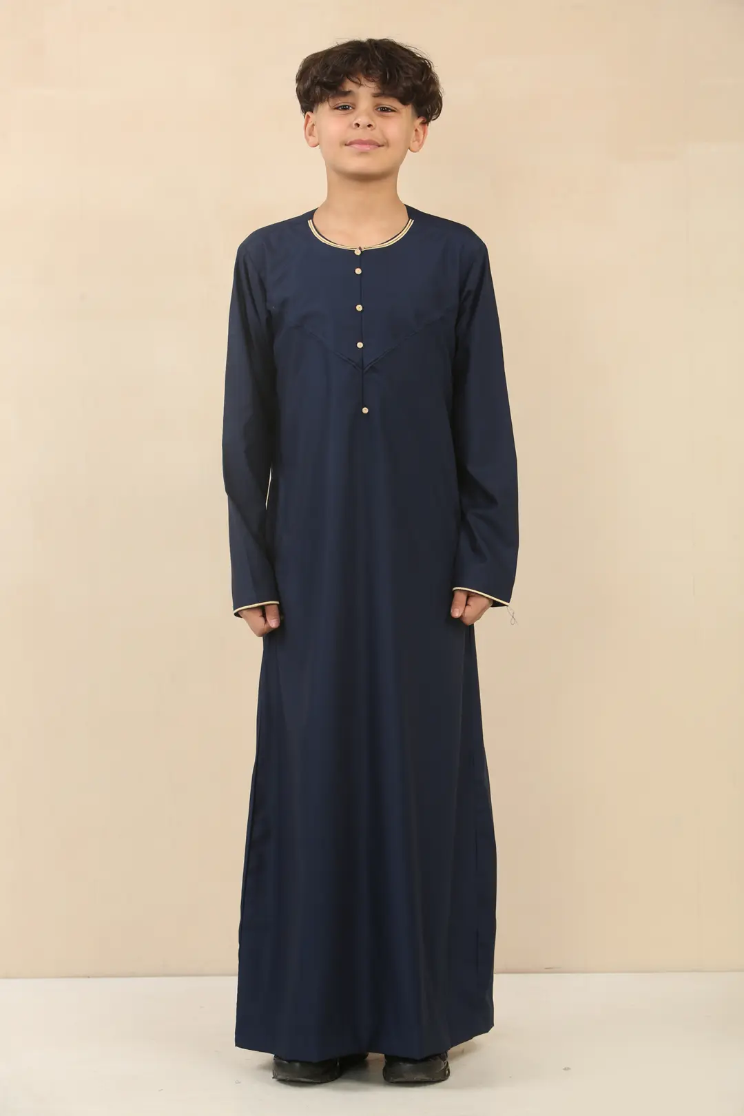 OE 300 Boys Navy Emirati Omani Thobe Gold Embroidery 2