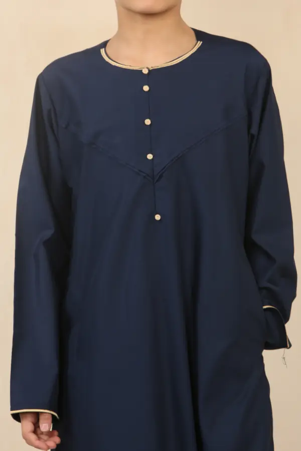 OE 300 Boys Navy Emirati Omani Thobe Gold Embroidery 3