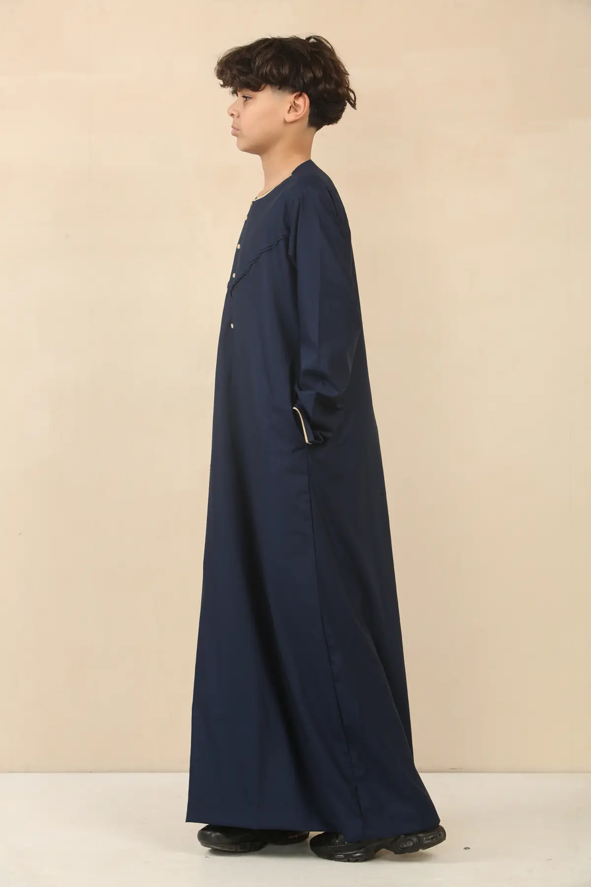 OE-300 - Boy's Navy Emirati Omani Thobe Gold Embroidery - Image 5