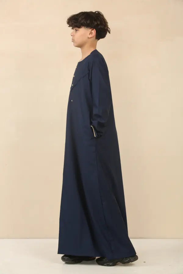 OE 300 Boys Navy Emirati Omani Thobe Gold Embroidery 4