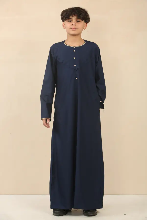 OE 300 Boys Navy Emirati Omani Thobe Gold Embroidery 5