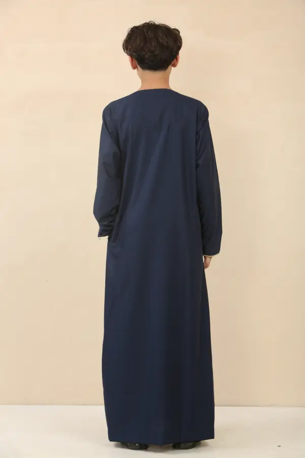 OE 300 Boys Navy Emirati Omani Thobe Gold Embroidery 6