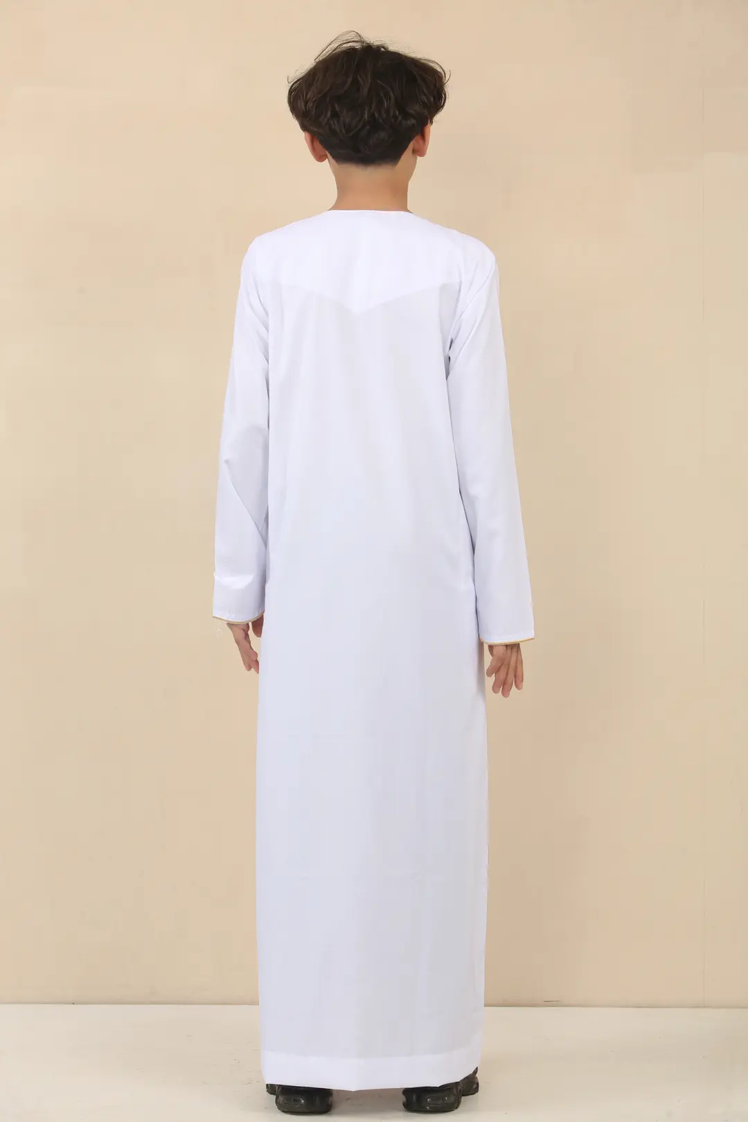 OE 300 Boys White Emirati Omani Thobe Gold Embroidery 6