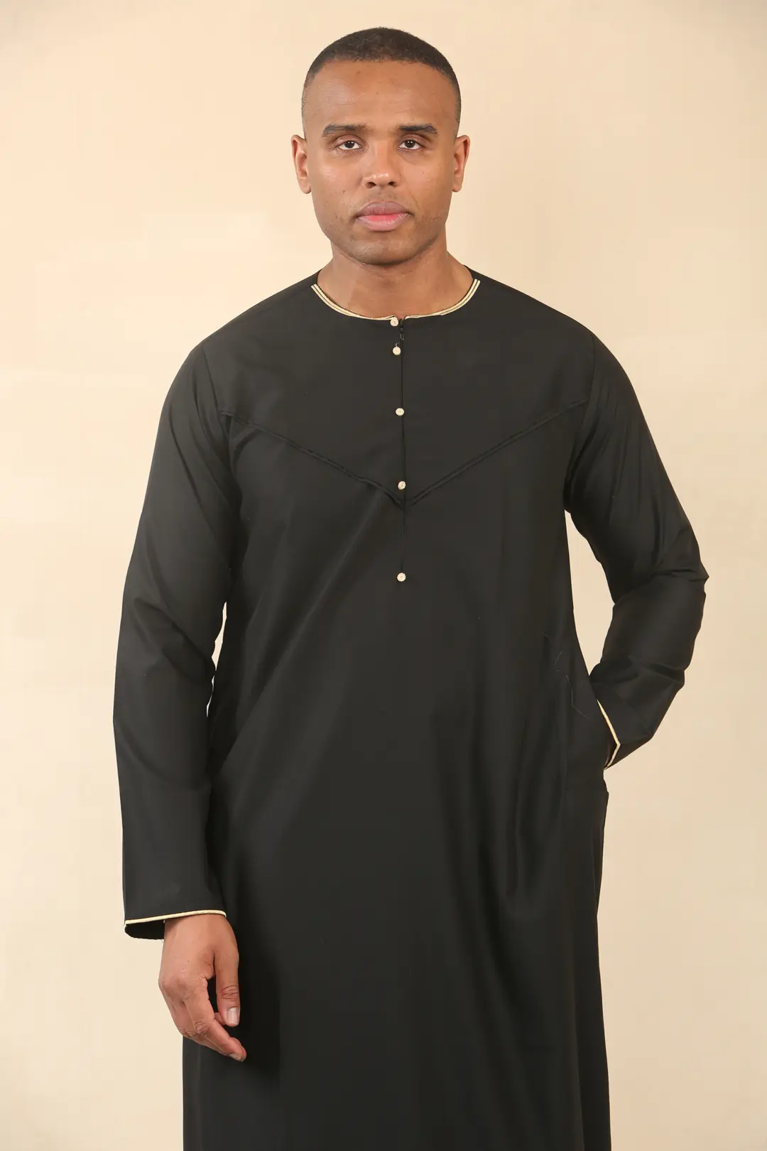 OE 300 Mens Black Emirati Omani Thobe Gold Embroidery 2