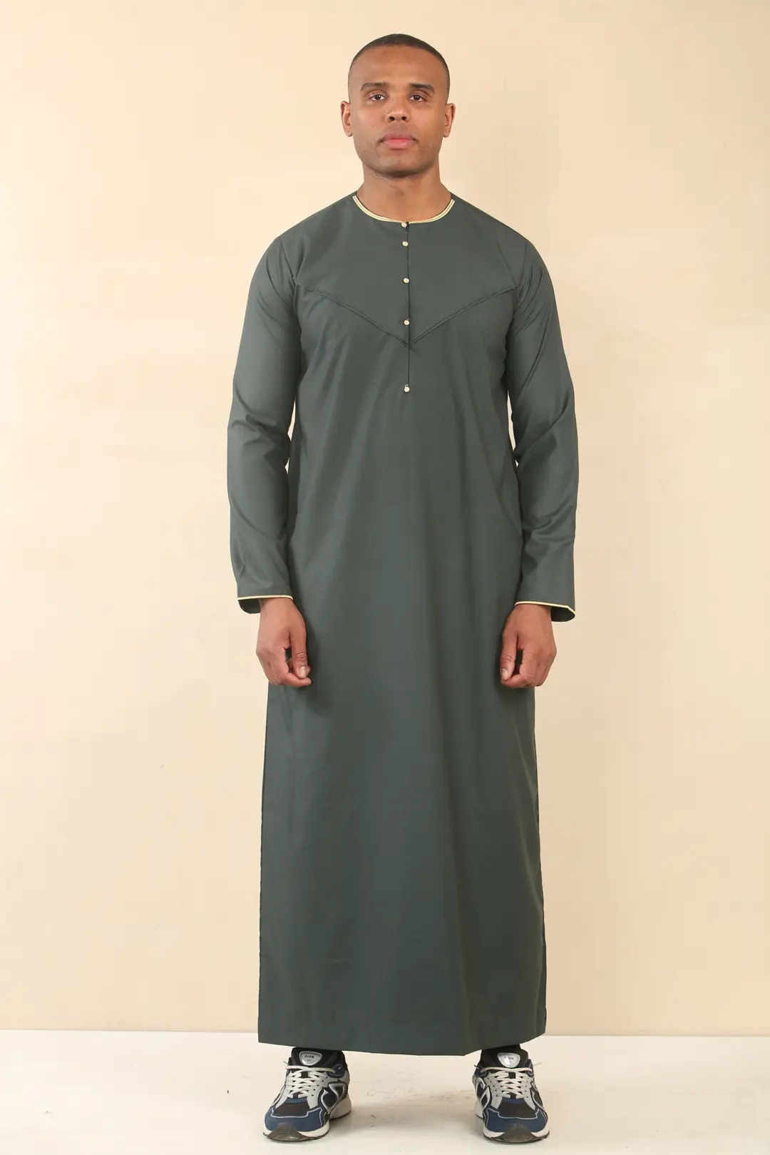 OE 300 Mens Green Emirati Omani Thobe Gold Embroidery 1