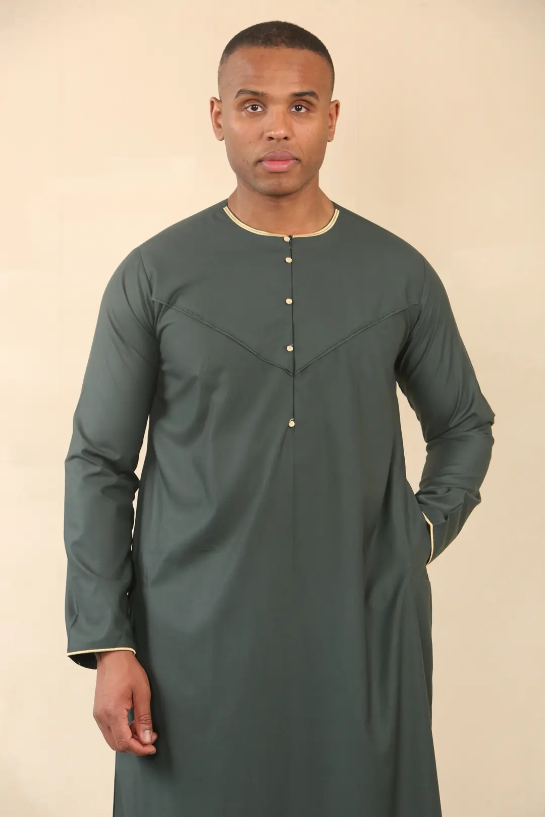 OE 300 Mens Green Emirati Omani Thobe Gold Embroidery 2