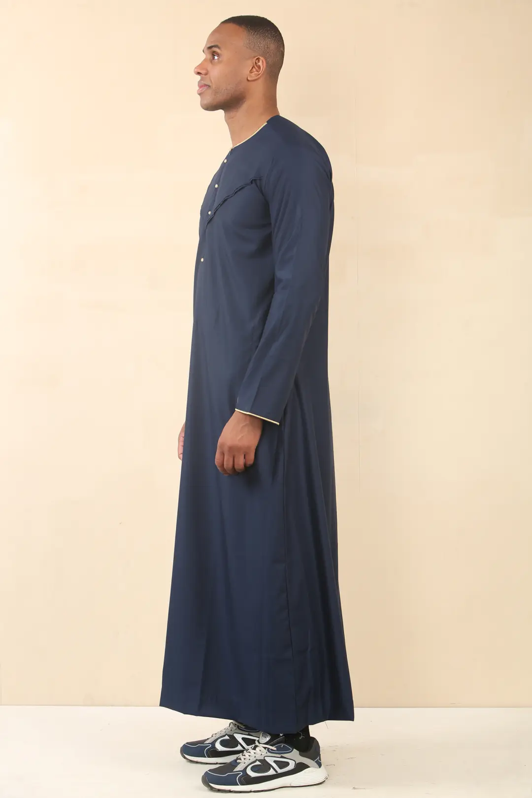 OE 300 Mens Navy Emirati Omani Thobe Gold Embroidery 4