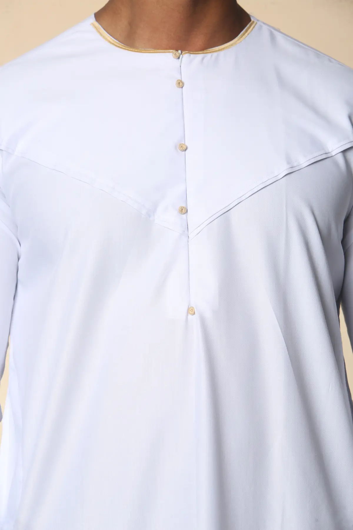 OE-300 - Men's White Emirati Omani Thobe Gold Embroidery - Image 7